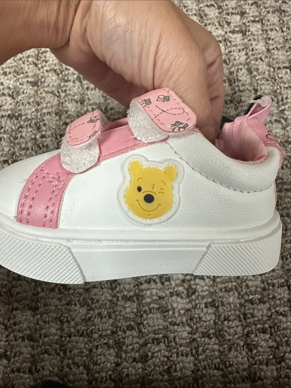 Disney Pink and White Baby Velcro Sneakers with Pooh Accent